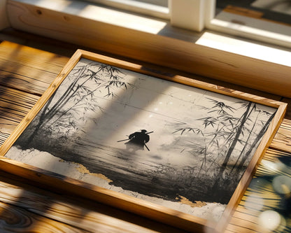 Japanese Samurai Bamboo Forest Mist Silhouette in room
