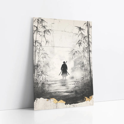 Japanese Samurai Bamboo Forest Mist Silhouette art print