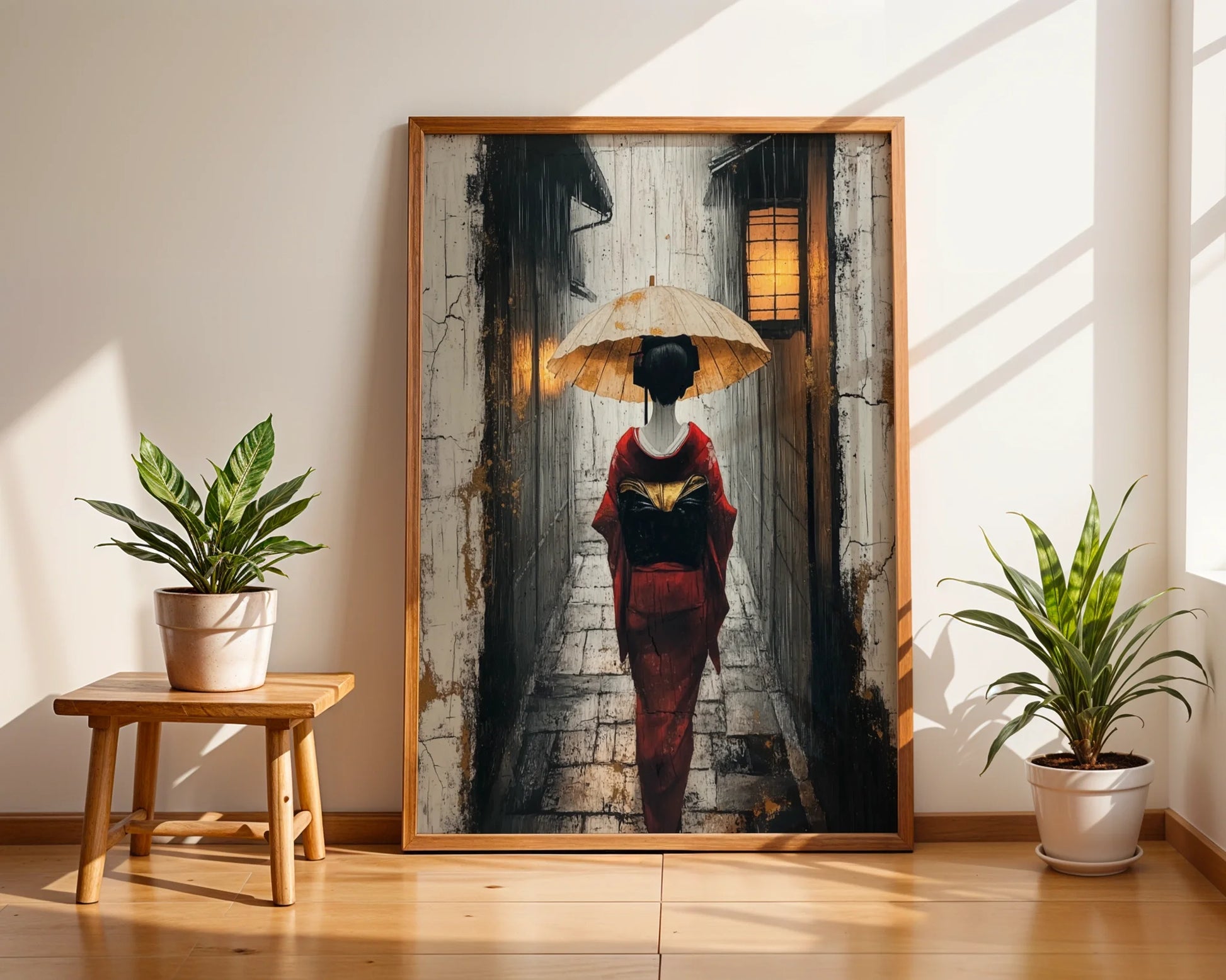 Geisha Rain Art Japandi Stone Passage in room