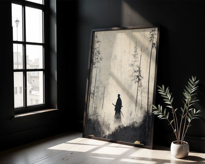 Japanese Bamboo Forest Samurai Silhouette Japandi in room