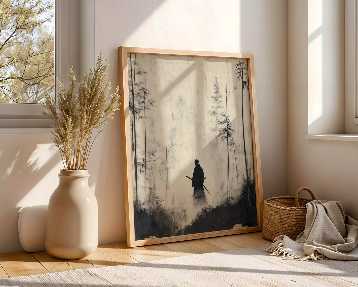 Japanese Bamboo Forest Samurai Silhouette Japandi in room