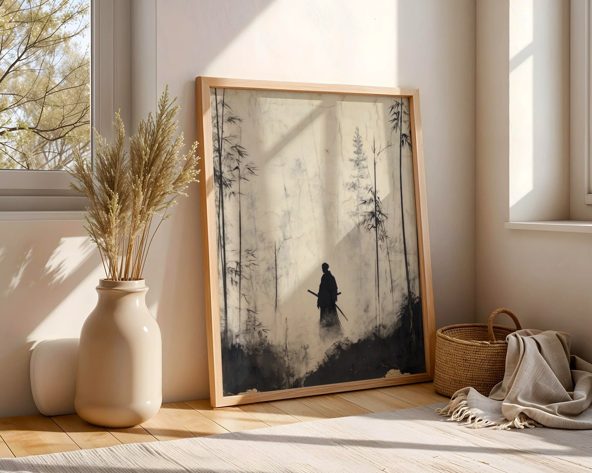 Japanese Bamboo Forest Samurai Silhouette Japandi in room