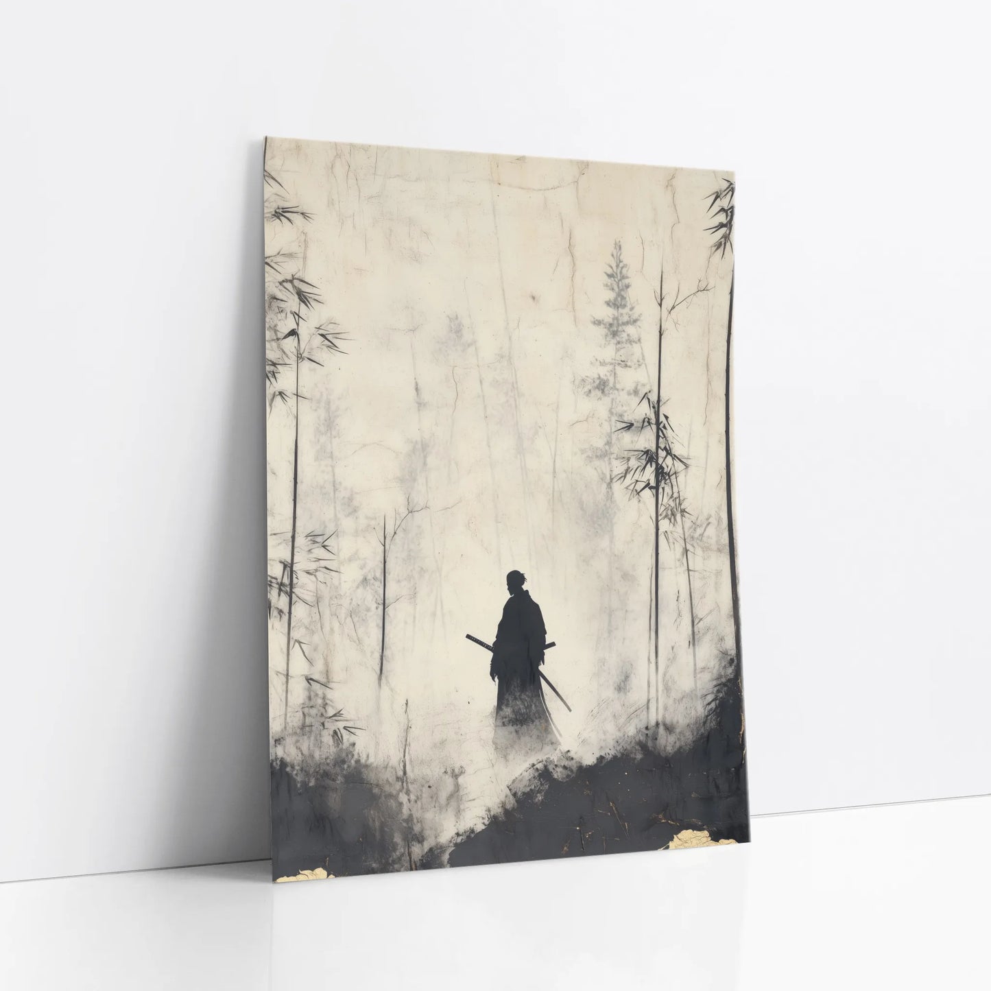 Japanese Bamboo Forest Samurai Silhouette Japandi art print