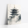 Ancient Pagoda Temple Mist Japandi Weathered art print