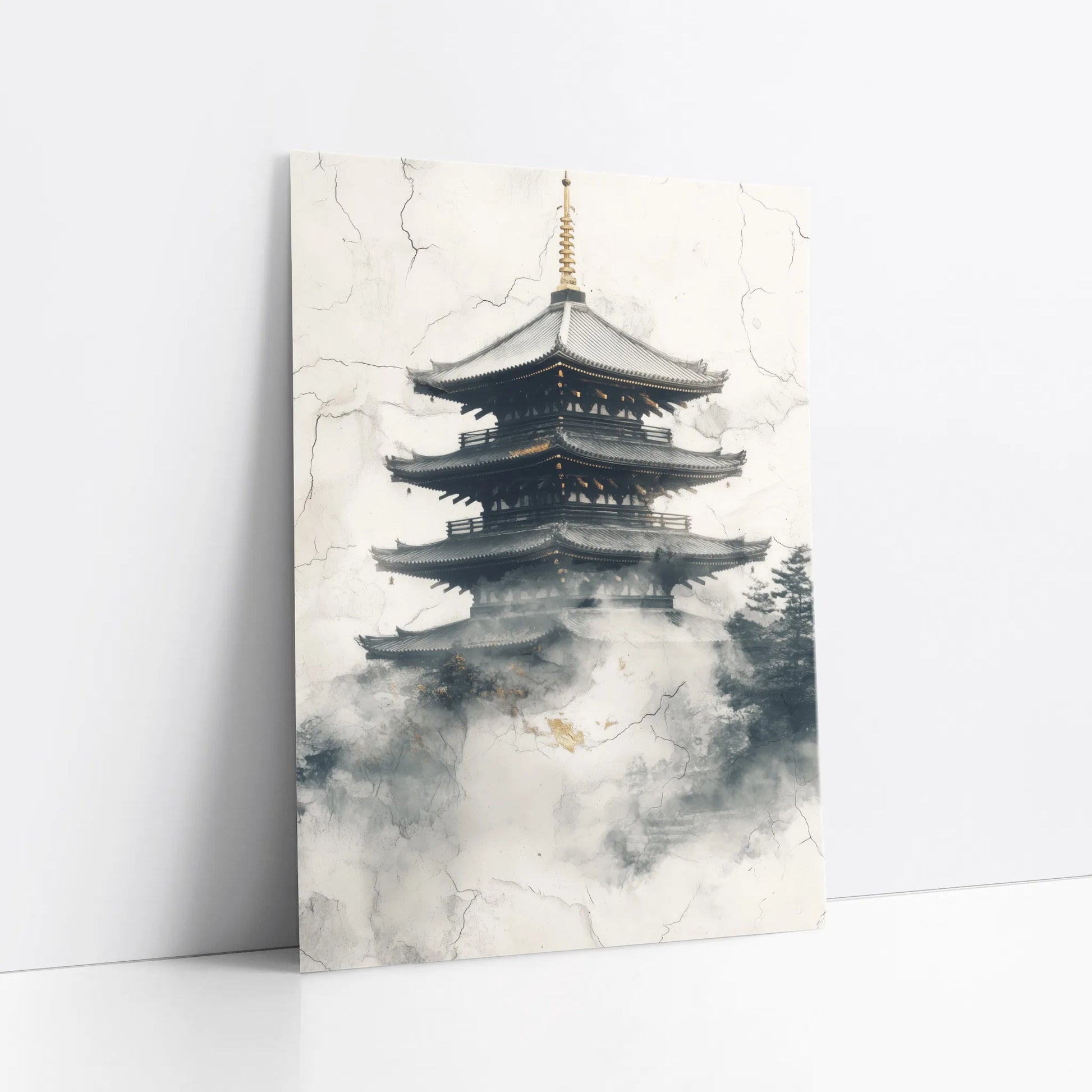 Ancient Pagoda Temple Mist Japandi Weathered art print