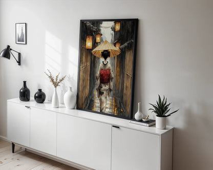 Japanese Geisha Rain Art Paper Lanterns in room