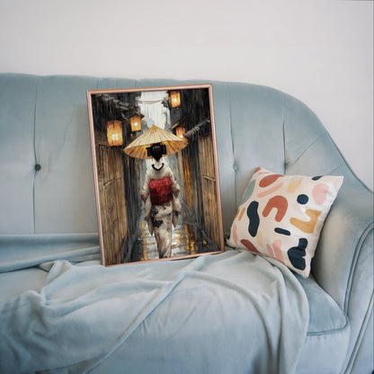 Japanese Geisha Rain Art Paper Lanterns in room