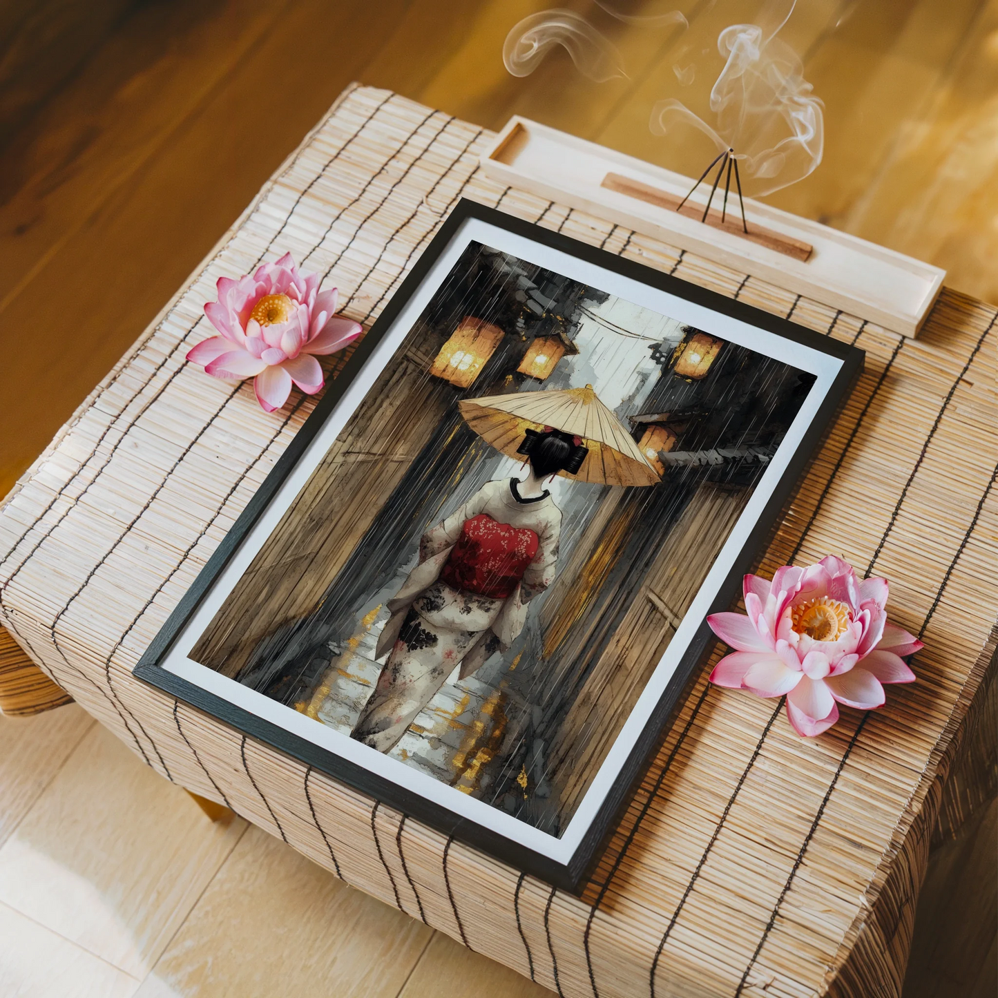 Japanese Geisha Rain Art Paper Lanterns in room