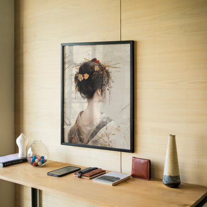 Japanese Geisha Hair Ornament Japandi Parchment Art in room