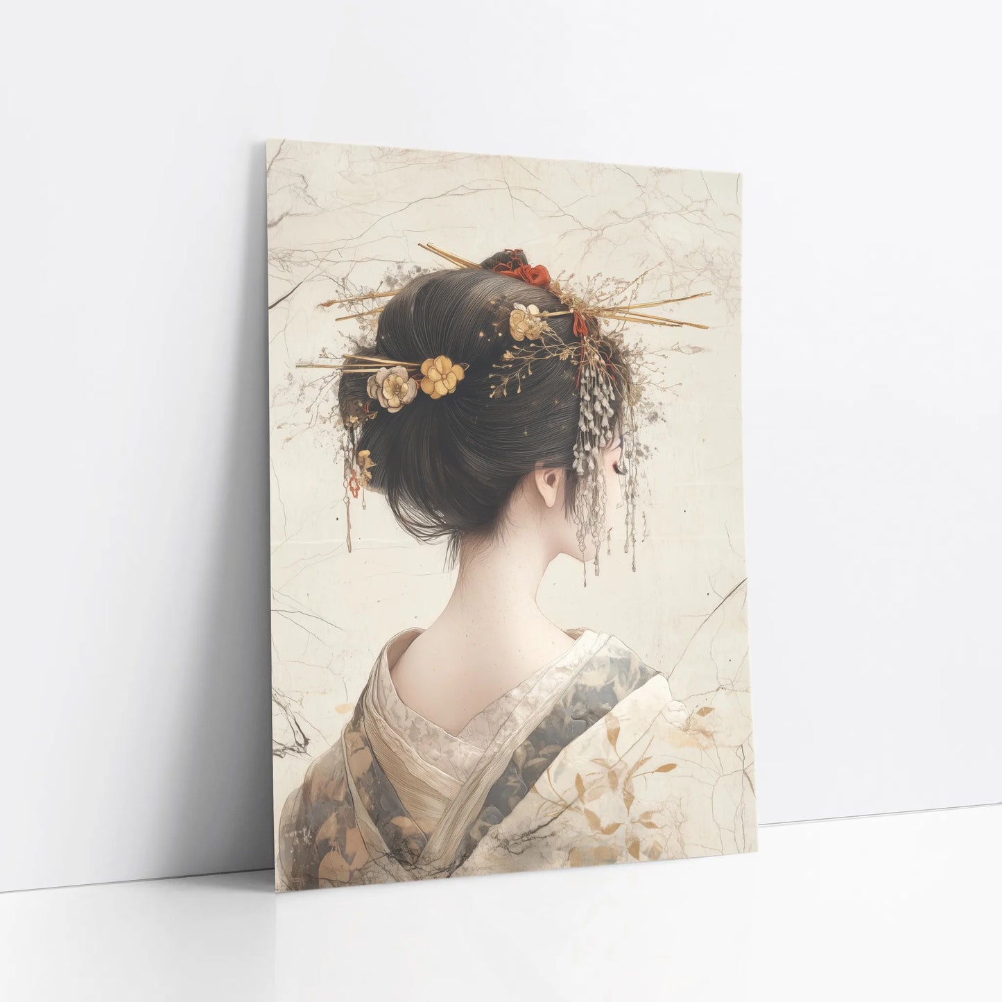 Japanese Geisha Hair Ornament Japandi Parchment Art art print