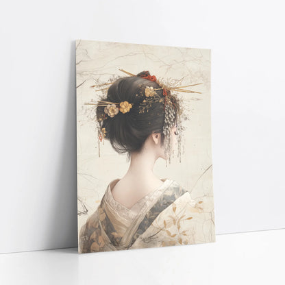 Japanese Geisha Hair Ornament Japandi Parchment Art art print