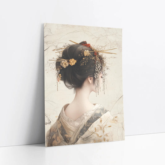 Japanese Geisha Hair Ornament Japandi Parchment Art art print