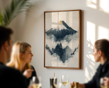 Misty Peak Painting Japandi Stone Fracture Canvas Wall Art — Serene Nordic canvas showcasing hazy highlands through dawn vapor for contemporary living spaces