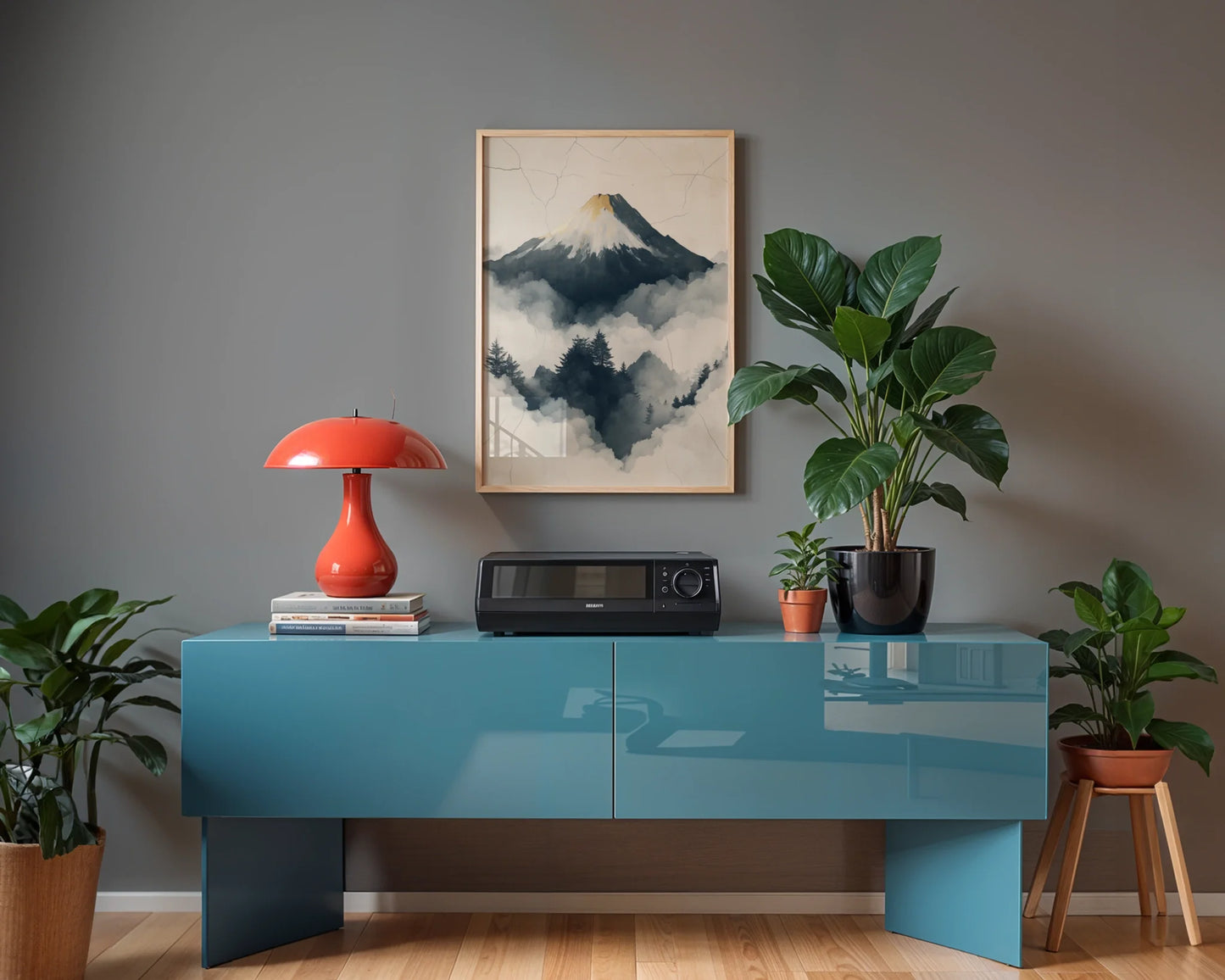 Misty Peak Painting Japandi Stone Fracture in room