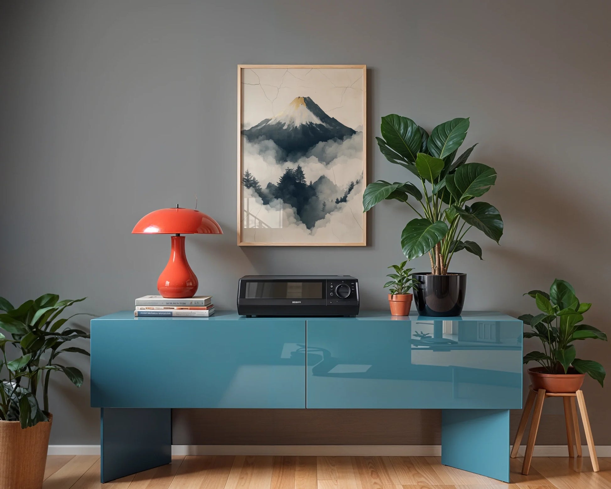 Misty Peak Painting Japandi Stone Fracture in room
