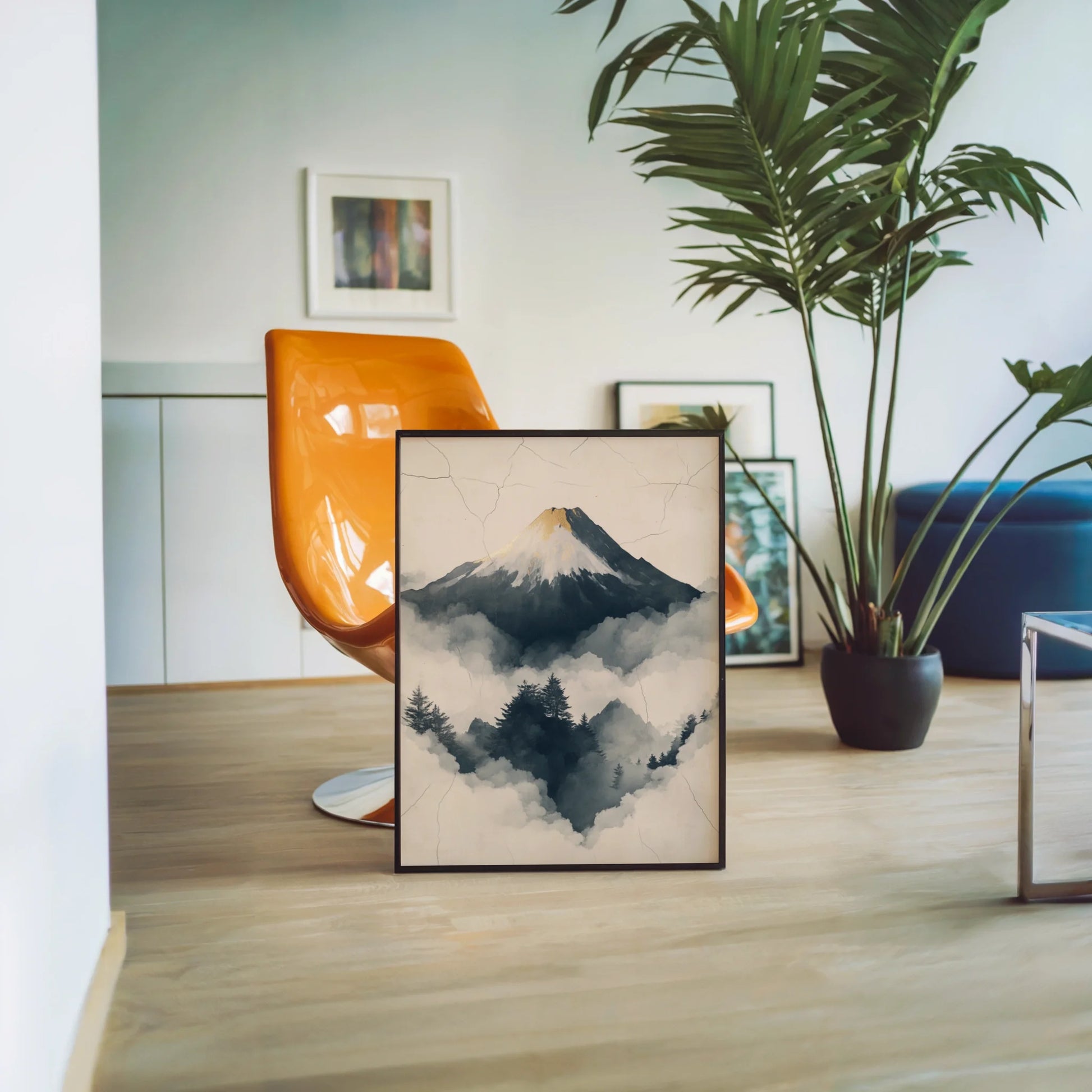 Misty Peak Painting Japandi Stone Fracture in room