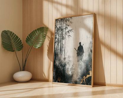 Samurai Bamboo Forest Misty Japandi Print in room