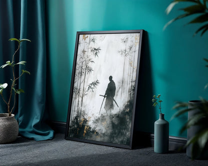 Samurai Bamboo Forest Japandi Mist Silhouette in room