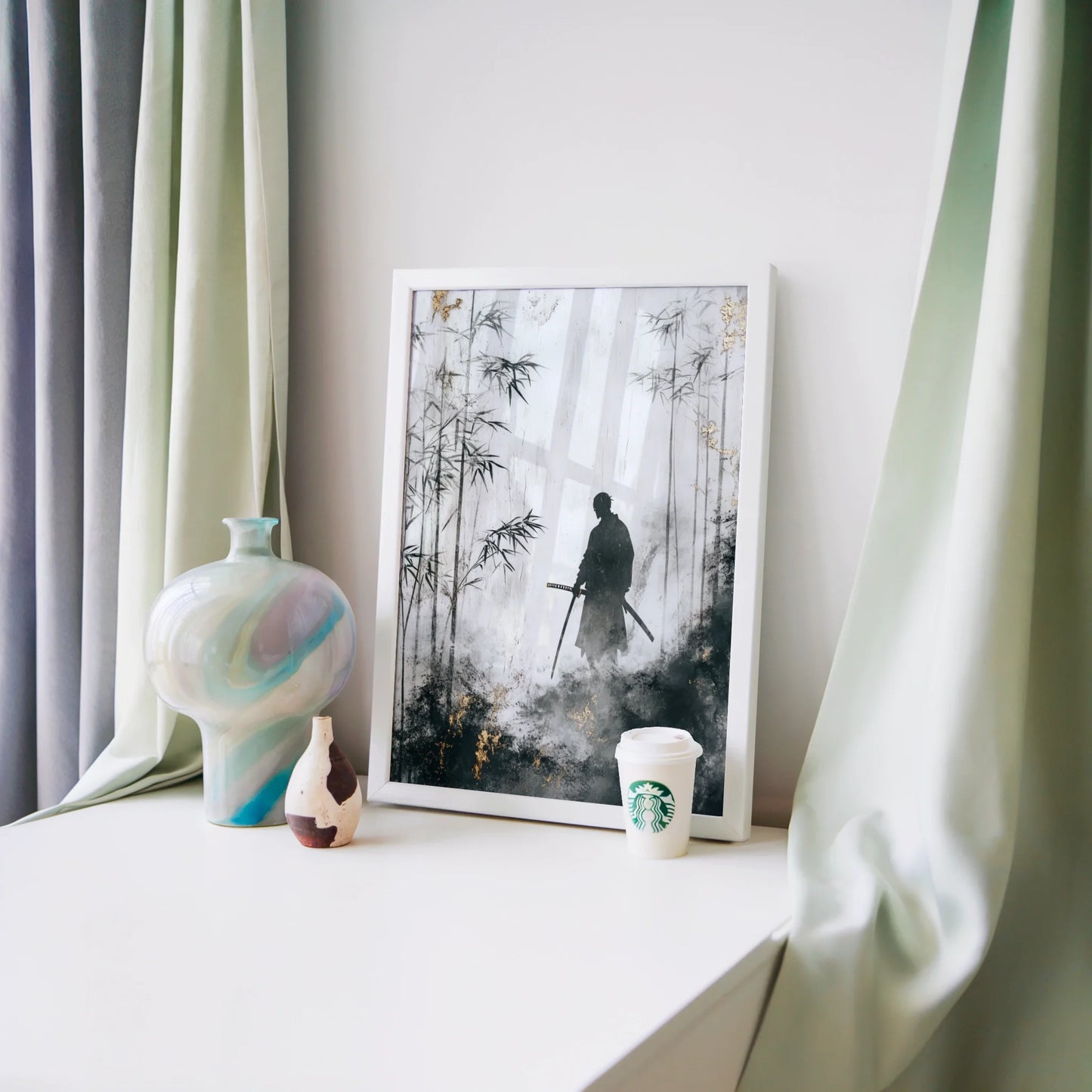 Samurai Bamboo Forest Japandi Mist Silhouette in room