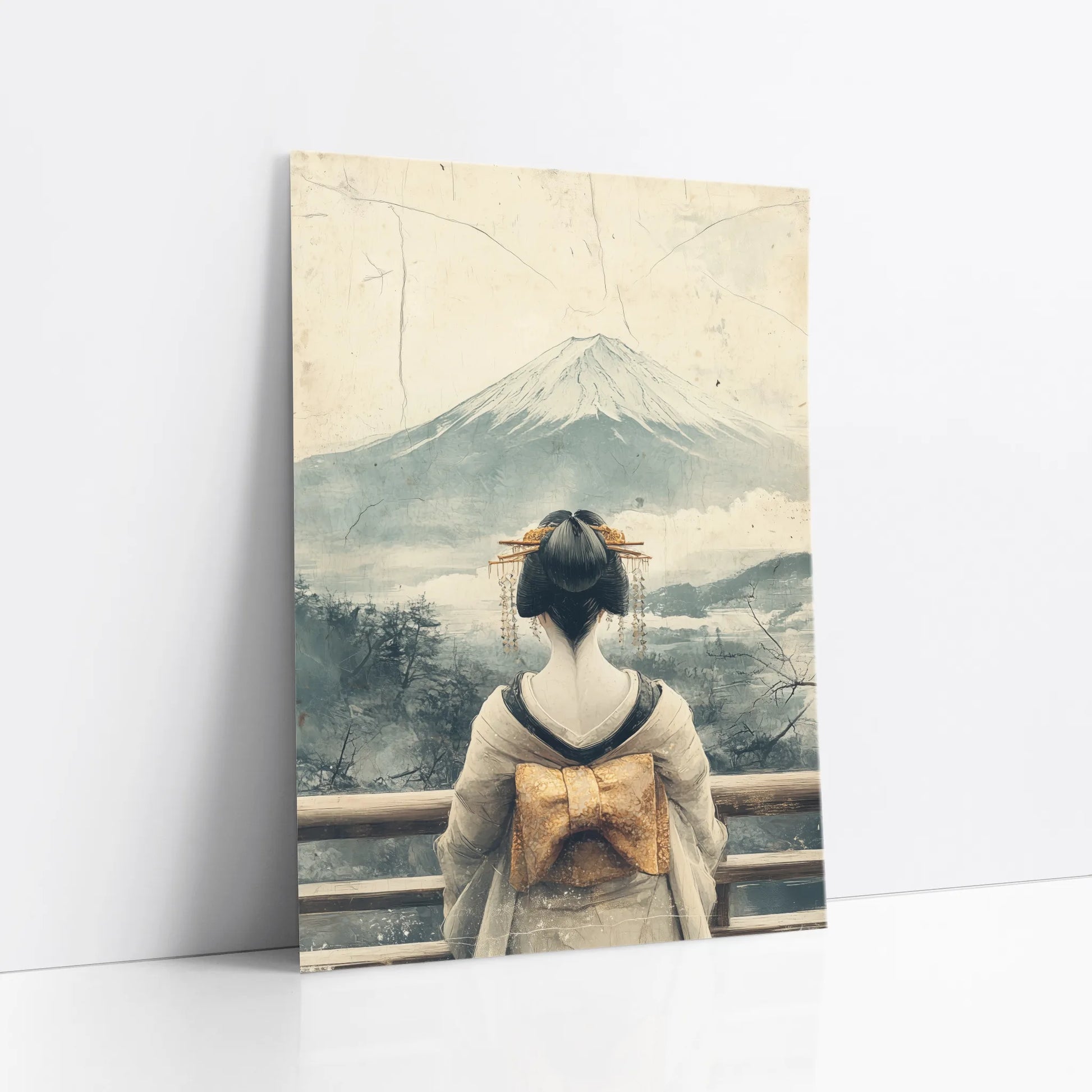 Japanese Geisha Mount Fuji Golden Obi art print