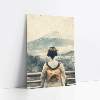 Japanese Geisha Mount Fuji Golden Obi art print