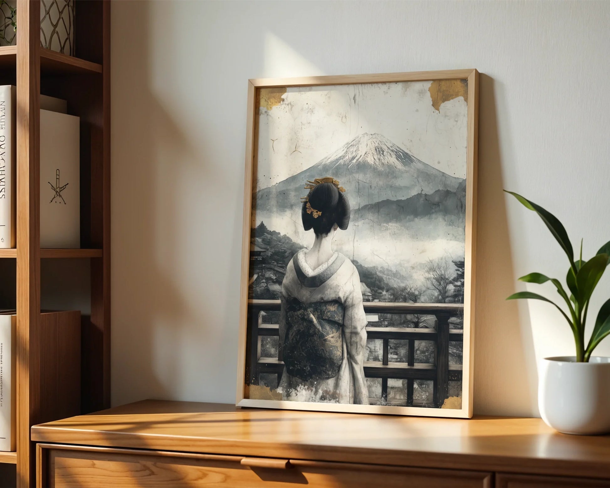Japanese Geisha Mount Fuji Shoji Screen in room