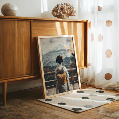 Geisha Mount Fuji Japandi Morning Mist in room