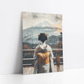 Geisha Mount Fuji Japandi Morning Mist art print