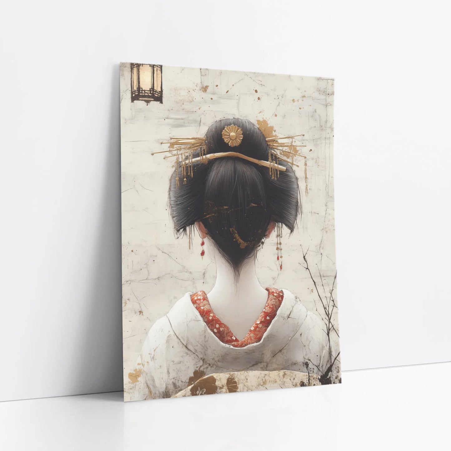 Geisha Back View Golden Kanzashi Japandi Style art print