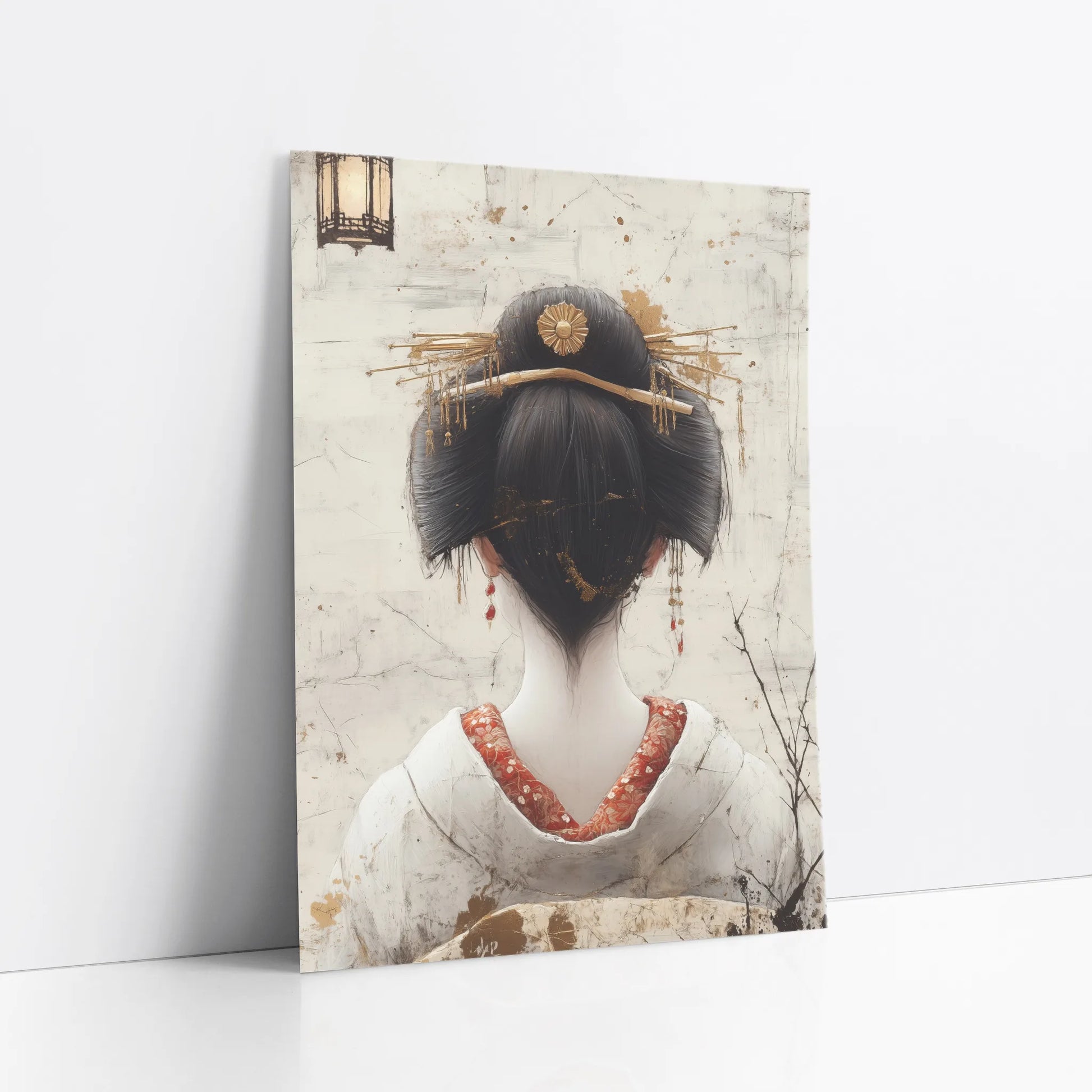Geisha Back View Golden Kanzashi Japandi Style art print