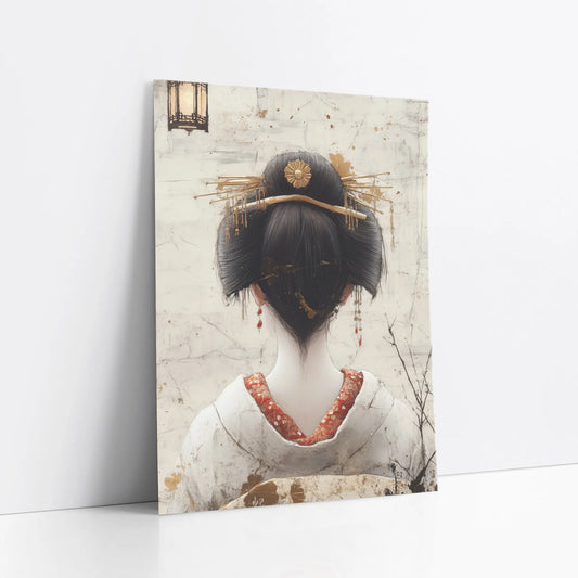 Geisha Back View Golden Kanzashi Japandi Style art print