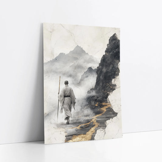 Zen Monk Mountain Path Japandi Fractured Reality Art art print