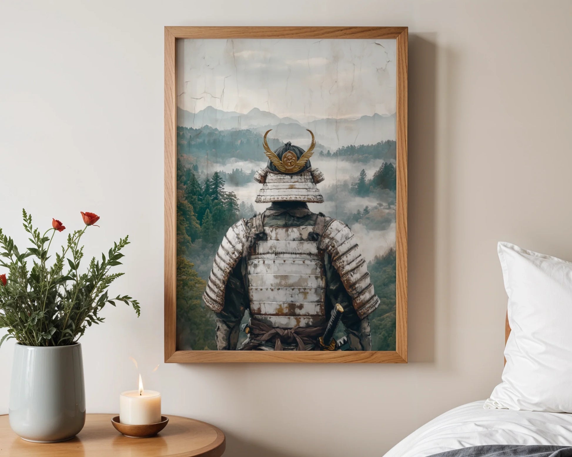 Samurai Warrior Mountain Mist Valley Japandi in room