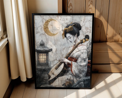 Japanese Geisha Musician Pipa Japandi in room