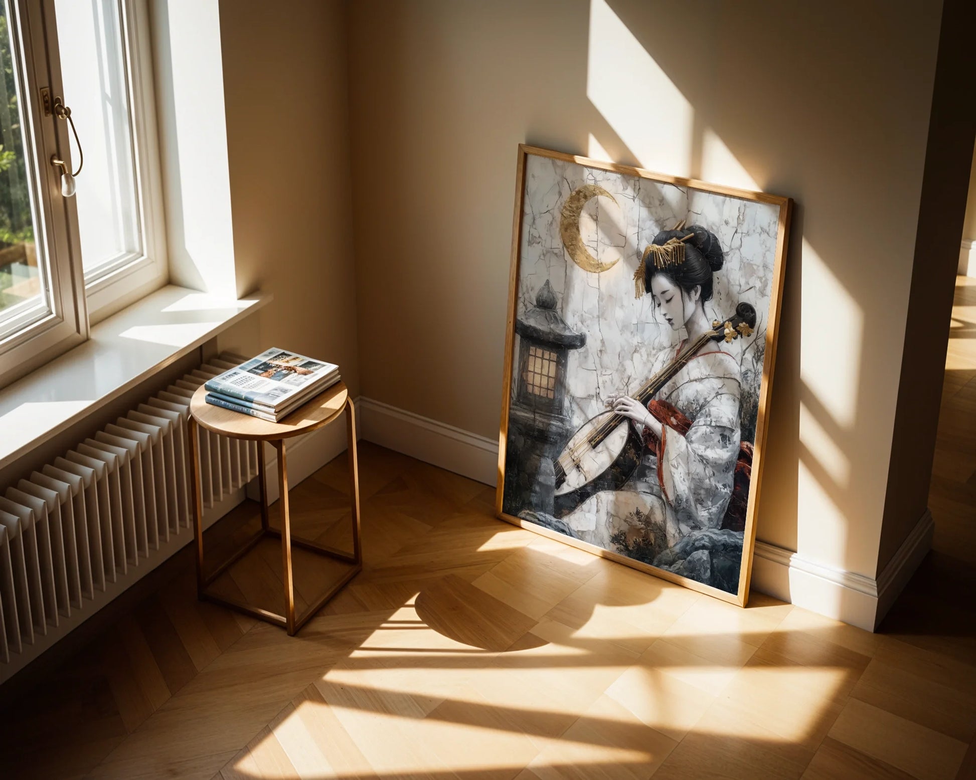 Japanese Geisha Musician Pipa Japandi in room
