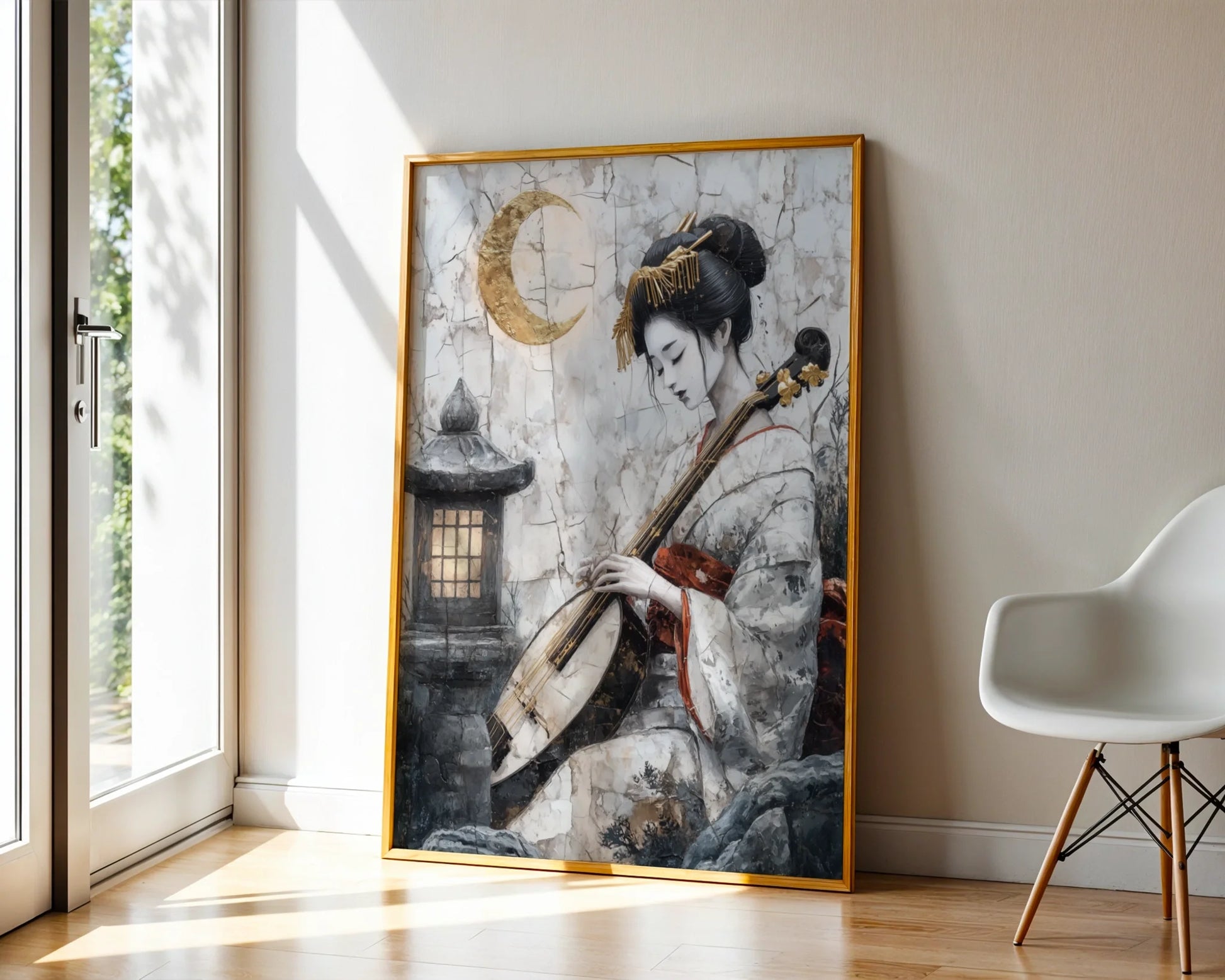 Japanese Geisha Musician Pipa Japandi in room