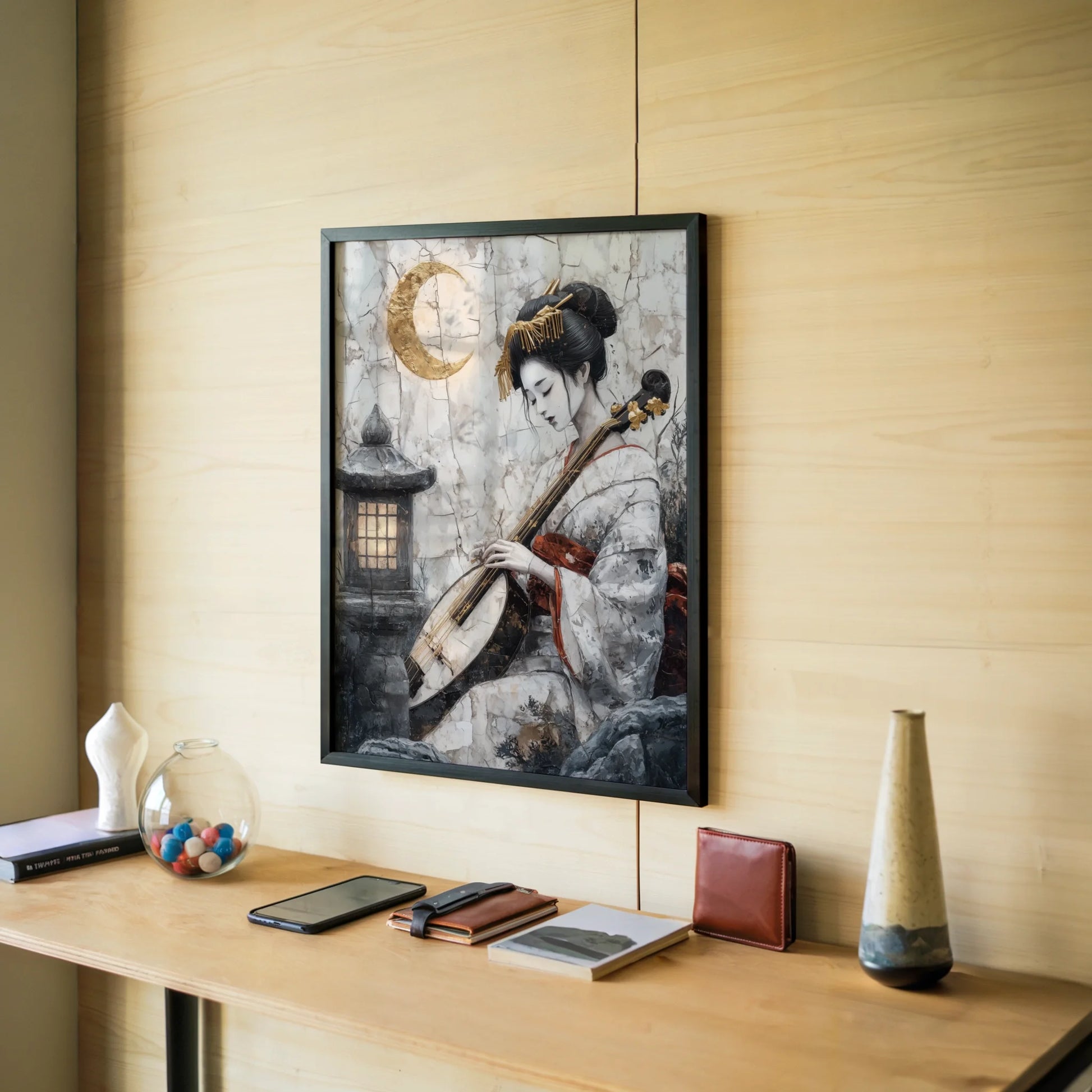 Japanese Geisha Musician Pipa Japandi in room