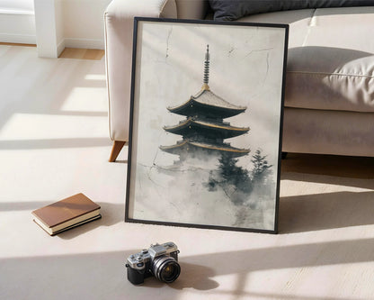 Asian Temple Art Misty Pagoda Japandi in room