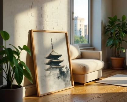 Asian Temple Art Misty Pagoda Japandi in room