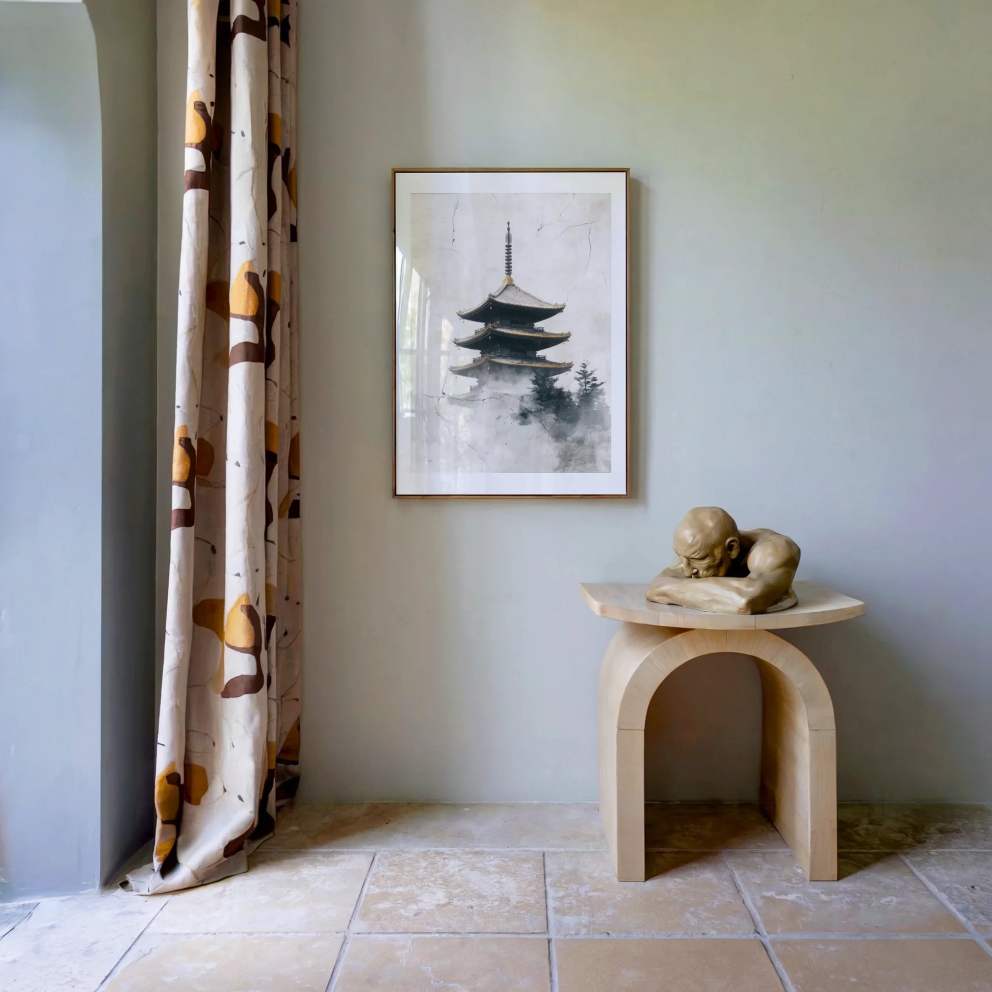 Asian Temple Art Misty Pagoda Japandi in room