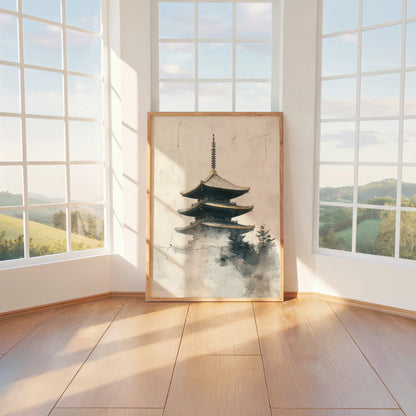 Asian Temple Art Misty Pagoda Japandi in room