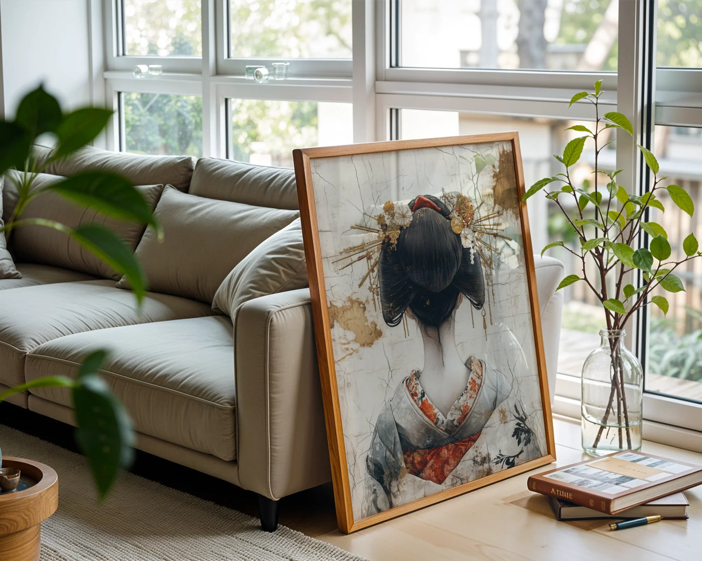 Japanese Geisha Hair Ornament Japandi Print in room