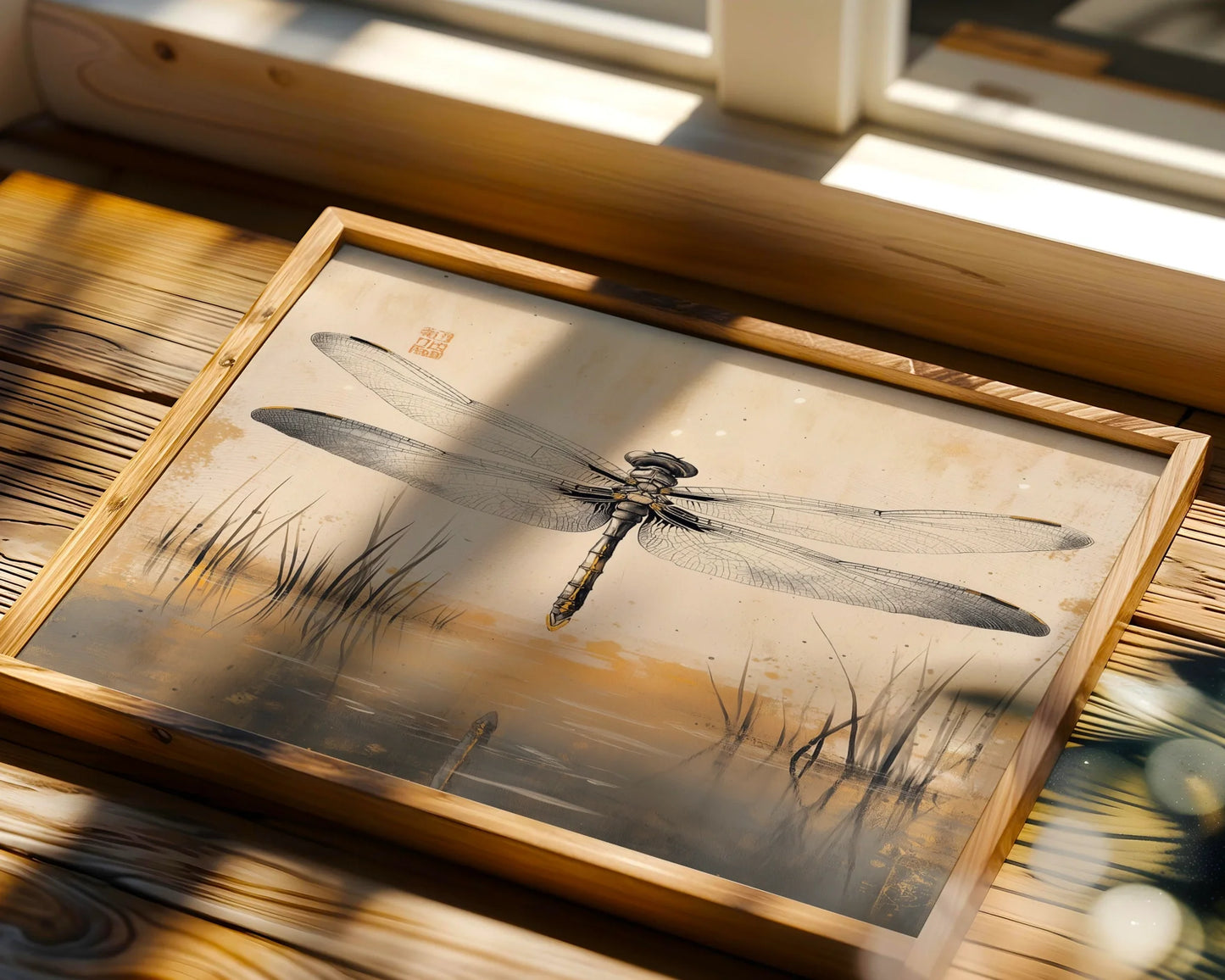 Dragonfly Japandi Golden Hour Zen in room