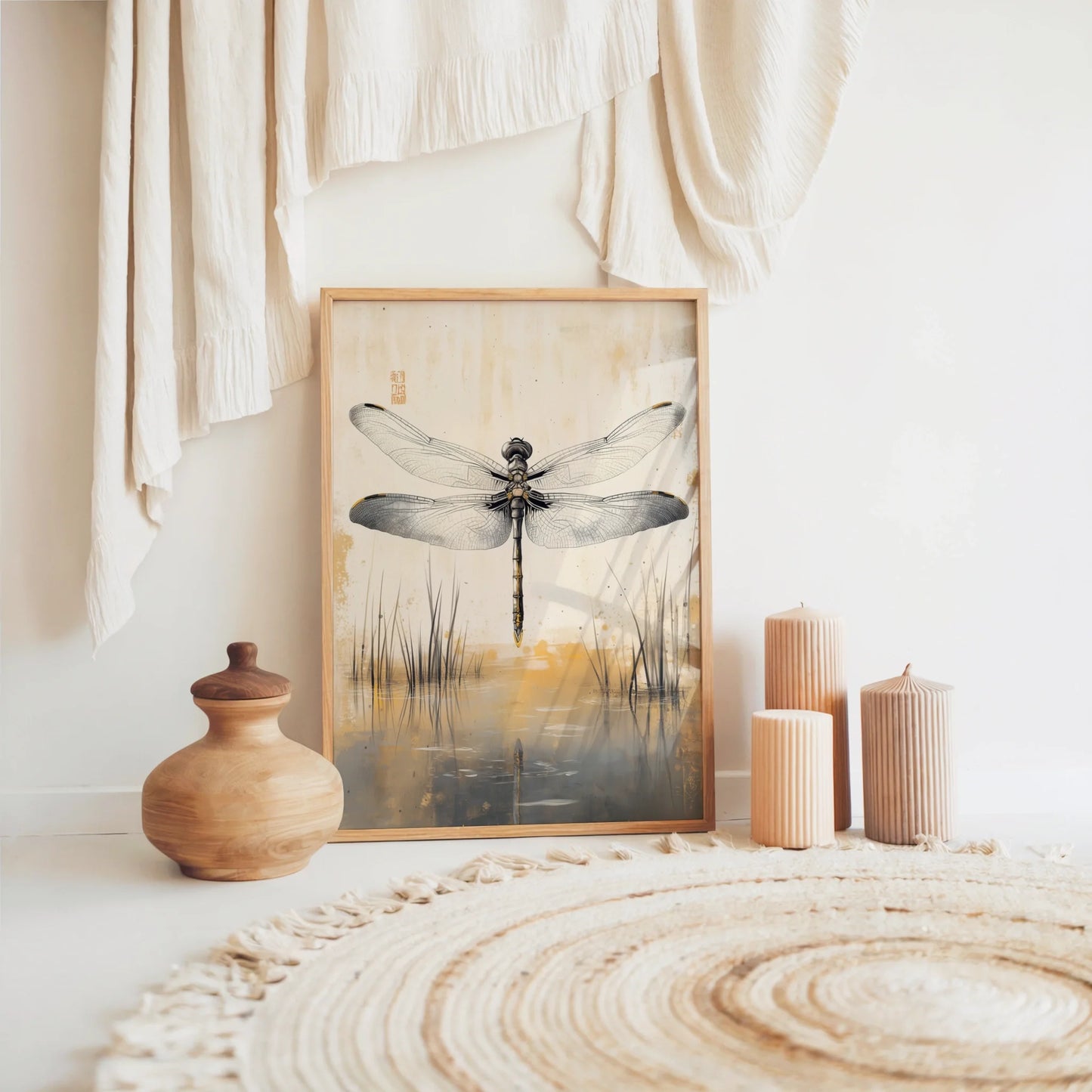 Dragonfly Japandi Golden Hour Zen in room