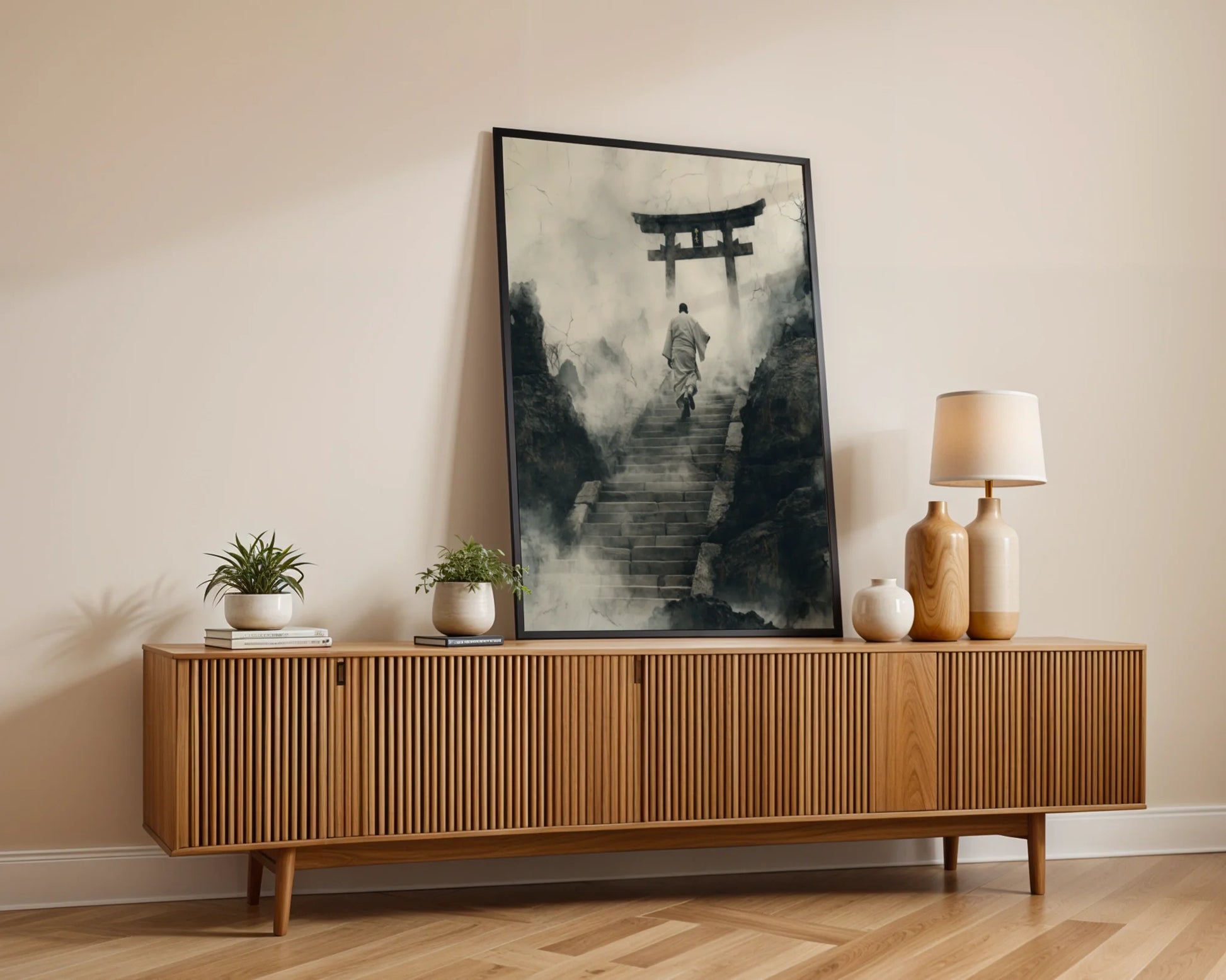 Japanese Temple Stairs Torii Gate Mist in room