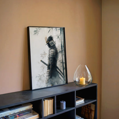 Samurai Warrior Art Dissolving Mist Japandi Canvas Wall Art — Scandinavian meets Japanese design canvas with transparent samurai shape in bamboo grove