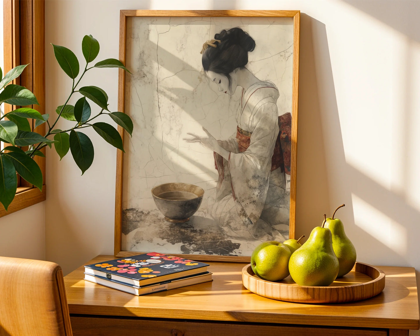 Japanese Tea Ceremony Kneeling Woman Japandi in room