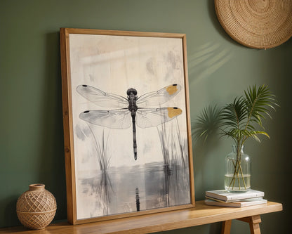 Dragonfly Botanical Art Japandi Gold Wing in room