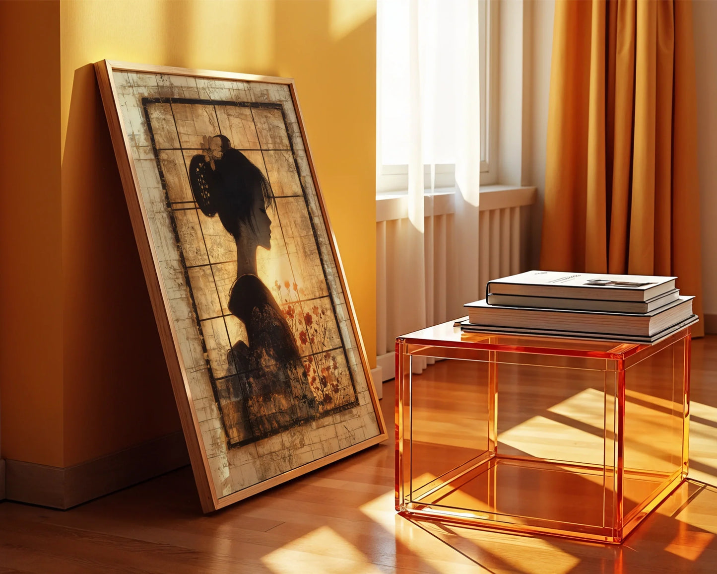 Japanese Geisha Profile Art Shoji Screen in room