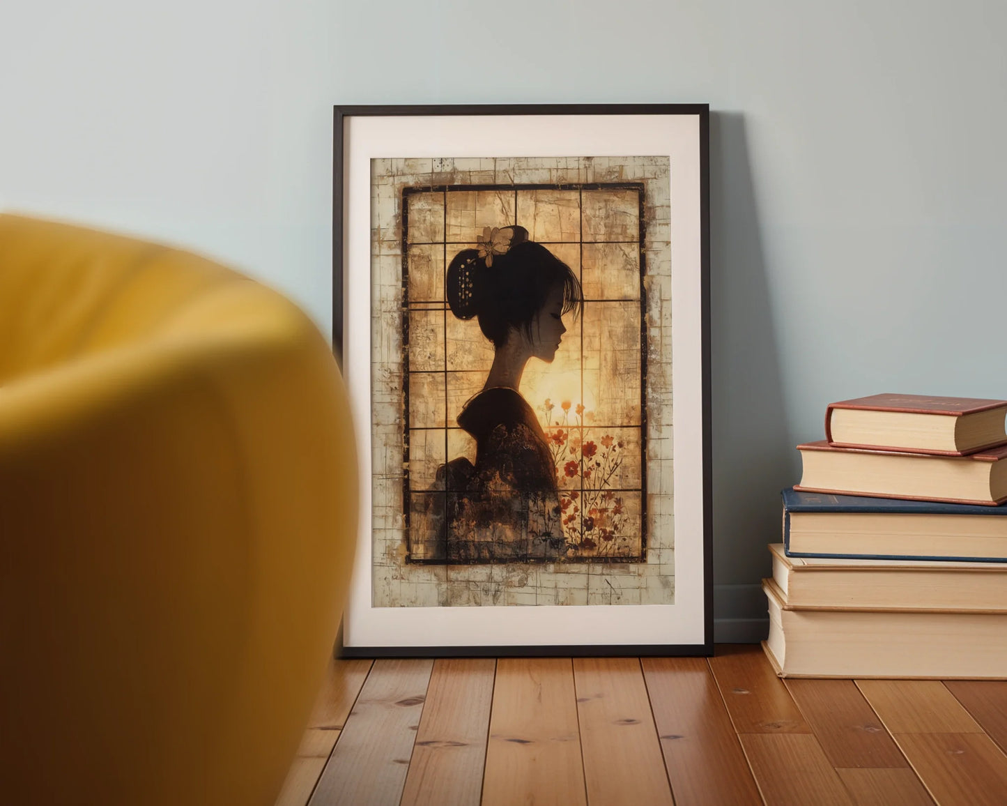 Japanese Geisha Profile Art Shoji Screen Canvas Wall Art — Oriental figure artwork bringing meditative energy to modern interiors